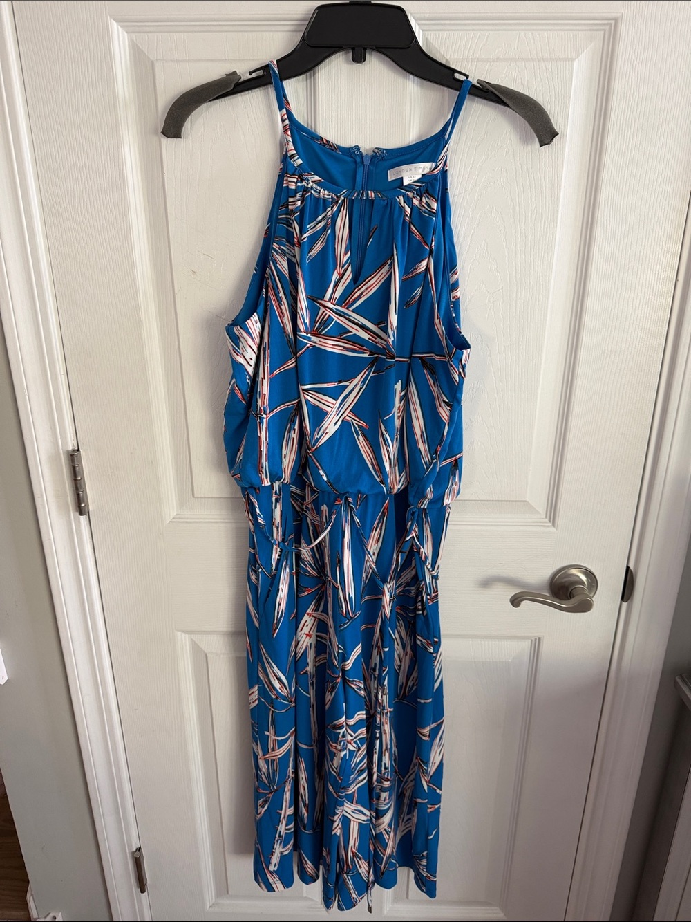 London Times Turquoise Blue Printed Halter Romper